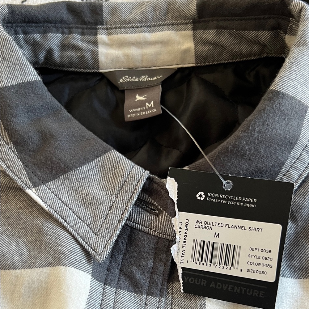 Eddie Bauer Women's Quilted Black and White Checkered Jacket/Shirt - Picture 2 of 2